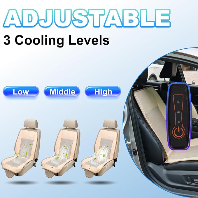 Cooling Car Seat Cushion, Ventilated Air Circulation Seat Cover, 12V Automotive Front Seat Summer Cooling Pad with 8 Powerful Fans, 3 Speed Adjustable, Universal for Car SUV Truck (Beige)