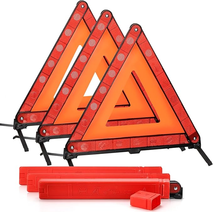 3 Pack Emergency Warning Triangle Kit, High Visibility Reflective Safety Triangle, Road Emergency Reflector for All Vehicles & Cars