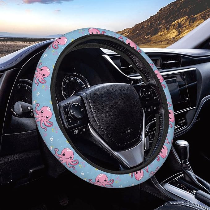 Cartoon Cute Octopus Steering Wheel Covers Anti-Slip Elasticity Car Accessories Steering Wheel Protector Universal 15 Inch for Cars SUV Vehicle Truck