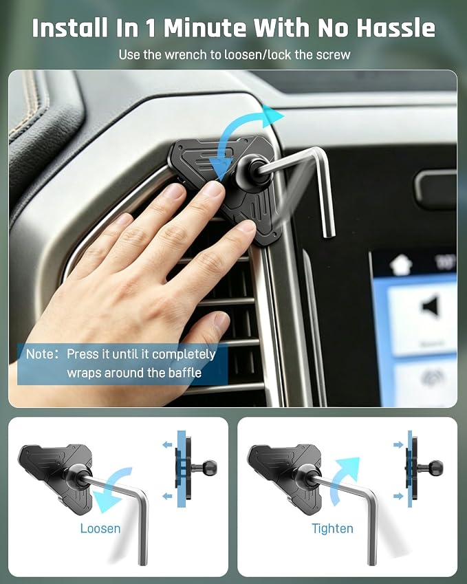 Car Vent Phone Holder for Ford F-150 2015-2020, Super Duty F-250 F-350 F-450 2017-2021, CNC-Machined Aluminum Air Vent Mount with Magnetic and Spring Clamp Heads, 45° Adjustable Truck Bracket