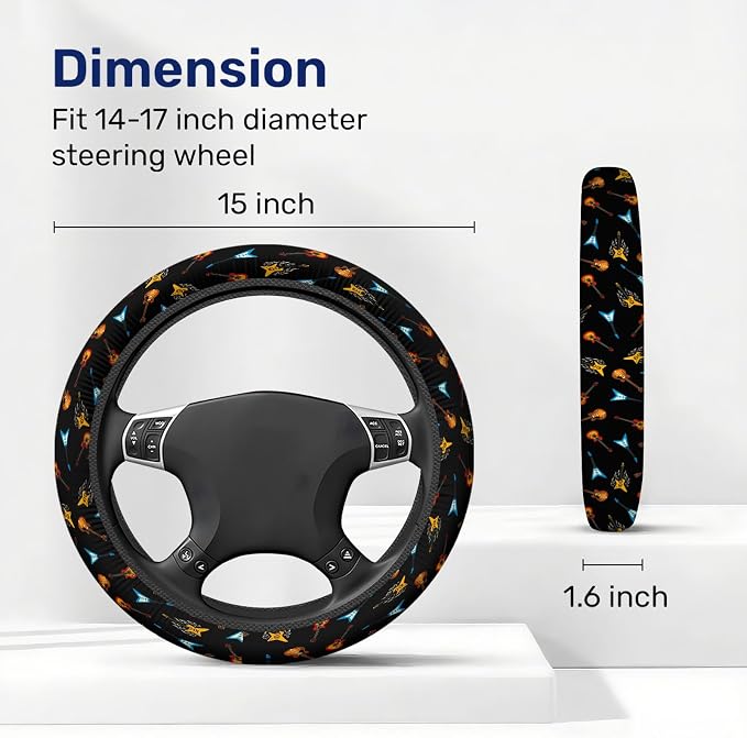 Guitarist Steering Wheel Cover, Non Slip Polyester Car Wheel Protector for Car SUV Truck, Universal 15 Inch