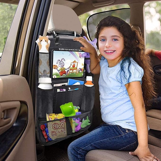 Car Backseat Organizer, 2 Pack, Black, Simple/Functional, Car Seat Organiser, Car Backseat Organizer, 10 Compartments, Tablet Holder, Waterproof, Easy to Clean