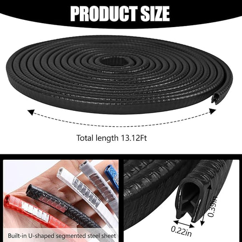 13.1Ft (4M) Car Door Edge Guards, Rubber U Shape Automotive Door Entry Guard Protector Strip, No Glue Required, Universal Vehicle Doors Edge Trim, Exterior Car Accessories (Black, 13.1FT)