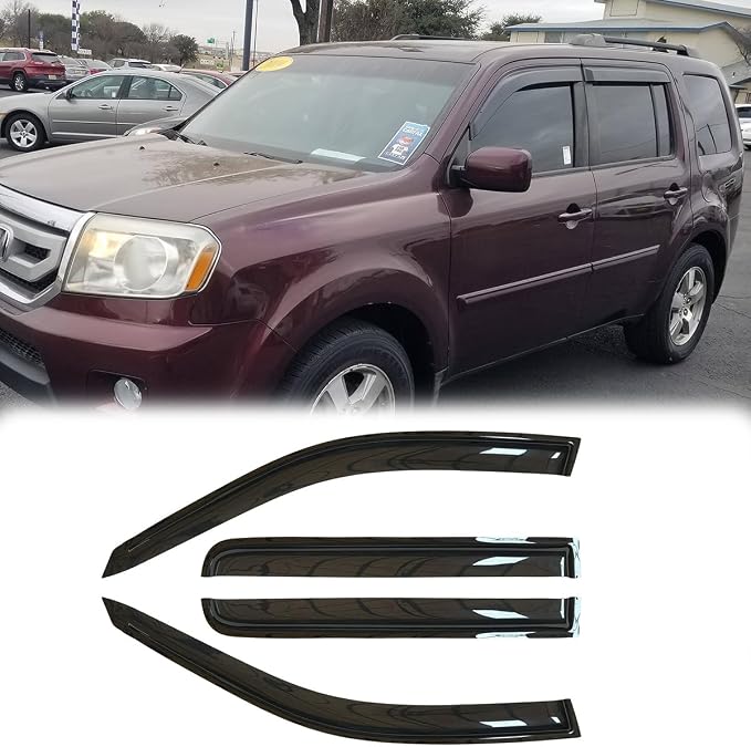 Side Window Vent Deflector Visor Rain Guard fit for 2009-2015 Honda Pilot,4pcs Outside Mount Tape-on Shatterproof Dark Smoke Window Shades 94084