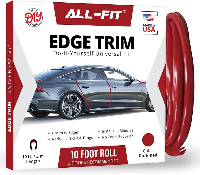 Car Door Edge Protector – Universal DIY Edge Trim to Prevent Scratches & Dings – Flexible Adhesive Molding Trim for Cars, Trucks & SUVs (10 Ft - Red)