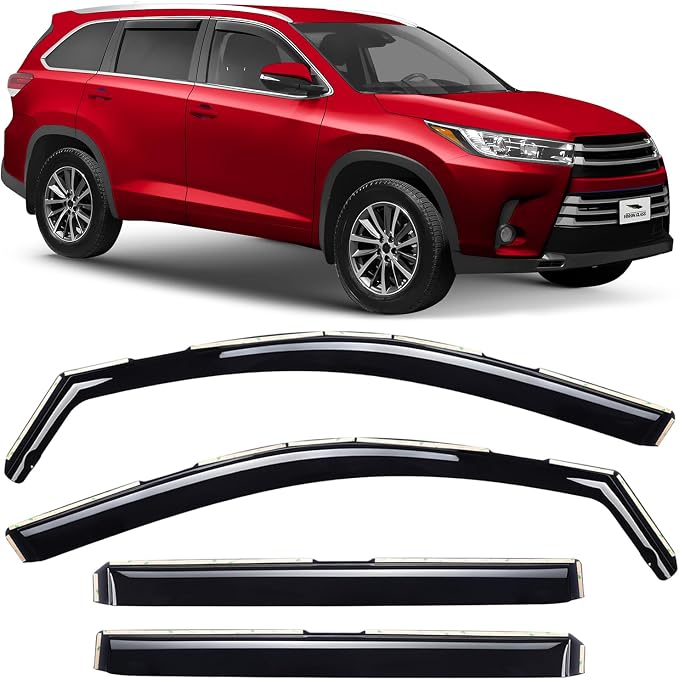 Voron Glass in-Channel Extra Durable Rain Guards for Toyota Highlander 2014-2019, Window Deflectors, Vent Window Visors, 4 Pieces - 200732