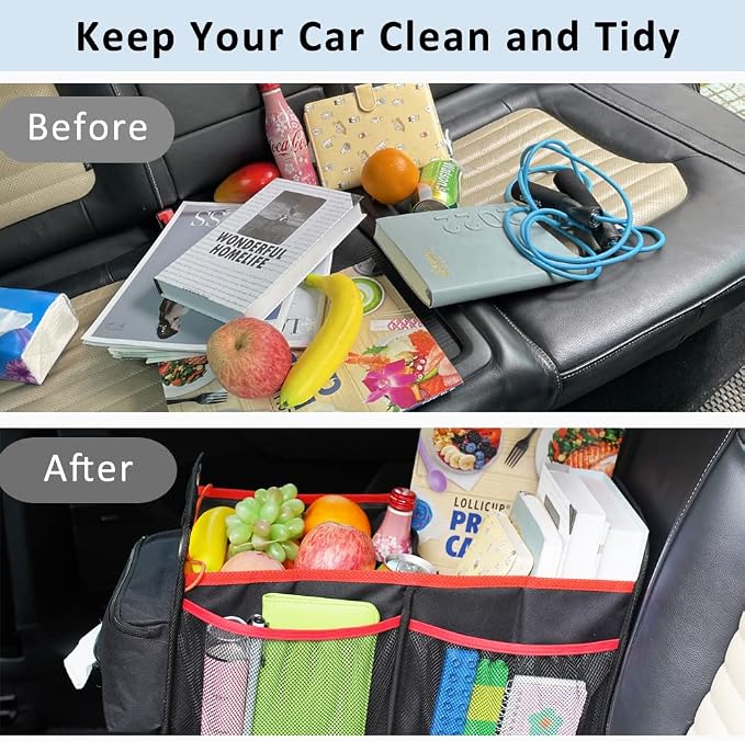 Car Trunk Organizer, Collapsible Back Seat Storage with Insulated Drinks Holder, Water Resistant Backseat Organizer for Diapers, Toys, Snacks, Books & More