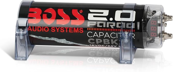 CPBK2 Car Capacitor - 2 Farad, Energy Storage, Enhance Bass From Stereo, 3 Digit Voltage Display, Charging Status LED