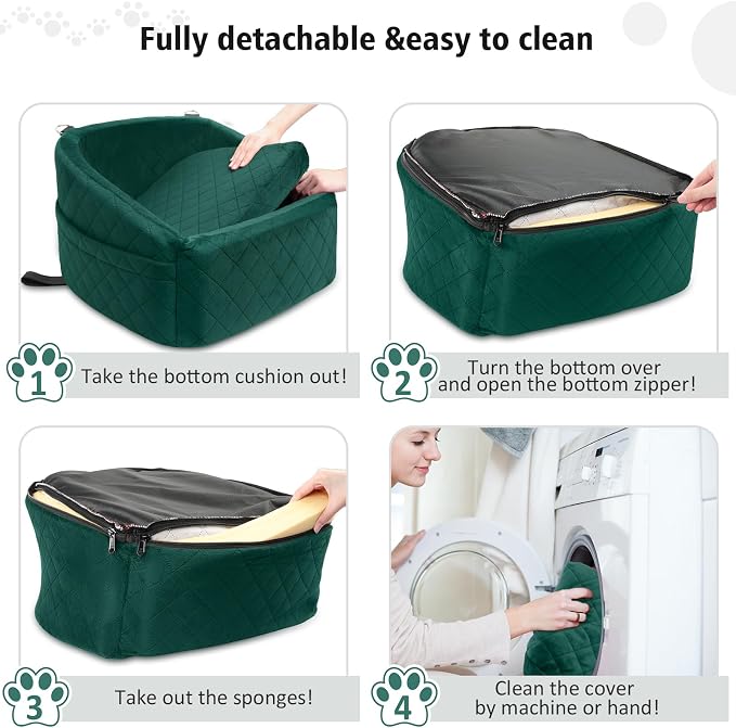 Dog Car Seat for Small Medium Dogs,Detachable Washable Dog Booster Seat Under 30lbs, Pet Car Seats Travel Bed with Storage Pockets and Safety Belt(Green)