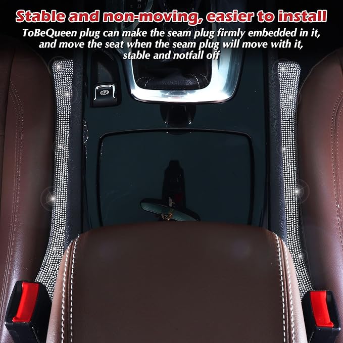 Bling Car Seat Gap Filler, 2 Pack Universal Fit for Car SUV Truck Handmade Crystal Rhinestone Diamond Car Gap Filler Bling Car Accessories for Women(Silver)