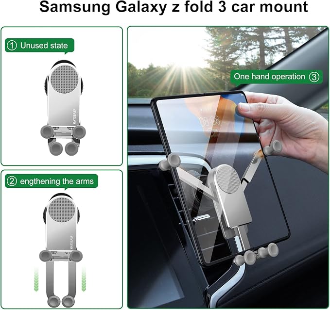 Z Fold Car Mount, [Without CASE] Aluminum Universal Vent Z Fold 6 Acessories for Galaxy Z Fold 7 6 5 4 3 2 S25 Ultra Pixel 9 Pro Fold iPhone 16 15