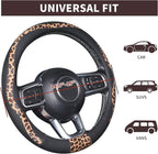 Leopard Steering Wheel Cover, Breathable Microfiber Leather Universal 14.5-15 inch for Most Automotive Steering Wheel Cheetah Print, Black