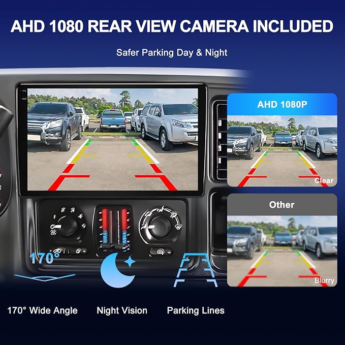 9'' QLED Car Stereo for Chevy Tahoe Suburban 2003-2006 Carplay Android Auto | 4+64G Touch Screen Aftermarket Car Radio with GPS Navigation, AHD 1080P Backup Camera, 5G WIFI, Bluetooth, FM AM RDS Radio