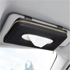 Car Tissue Box, Leather Auto Sun Visor Napkin Case Tissue Case Holder with Zipper, Sunvisor Paper Towel Storage Box Napkin Organizer for Most Vehicles, Car Accessories (Black)