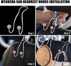 Bling Purse Hook for Car Headrest, Upgraded Cute Car Seat Hooks for Bag Handbag, Durable Stainless Auto Purse Hanger Holder 2 Pack, Pink