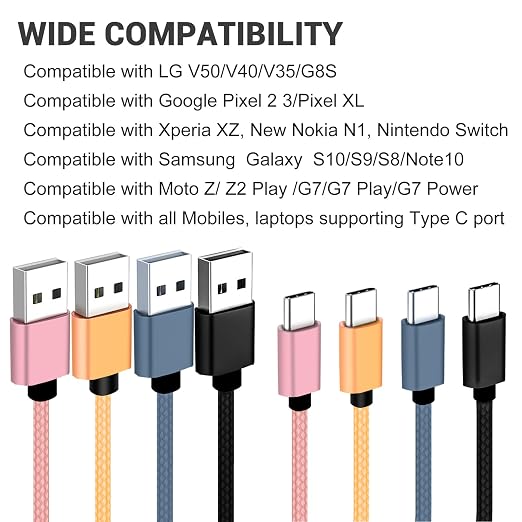 USB C Cable 1.5FT 3 Packs, 18W Short Type C Cord Fast Charge USB 2.0 Data Braided Compatibile with Samsung Galaxy S22 S21 S20 Ultra 5G, Google Pixel, Power Bank and Other Type C Devices