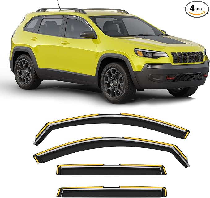in-Channel Window Rain Guard for Fit for Jeep Cherokee 2014-2023 Rain Guards Side Window Visors Low Profile Vent Visor Window Deflectors Vent Shades Car Accessories