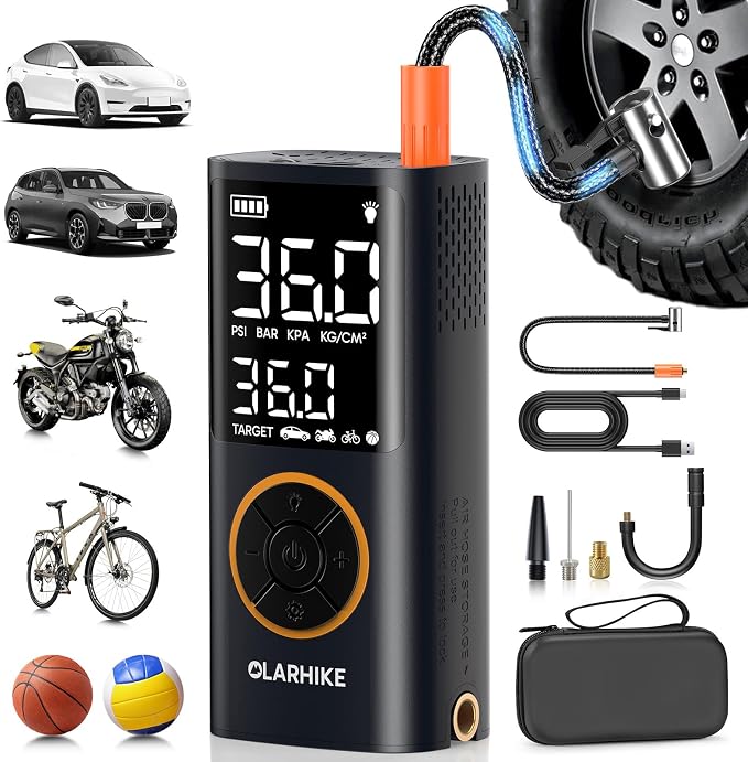 Tire Inflator Portable Air Compressor, Smart Dual Hose System, Auto Air Pump for Car Tires, Bike,Bicycle, Motorcycles,Electric Pump with LED Light & Digital Pressure Gauge