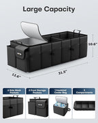 Trunk Organizer, Sturdy Foldable with Cooler for Car & SUV, 3 Compartments, Black, 31.5” x 12.6” x 10.6”