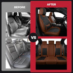 Car Seat Covers Front Seats - Luxury Breathable Waterproof Faux Leather Car Seat Cover Protectors with Lumbar Support, Universal Fit for Most 5 Seats Vehicles Sedans Hatchbacks, Black Brown
