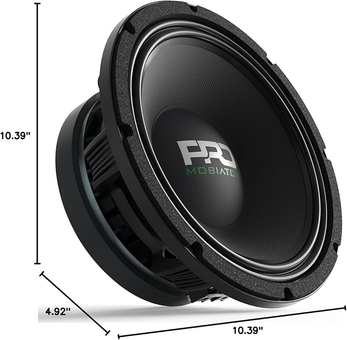 PRO108MB Loudspeaker - 10" Midbass Aluminum Basket, 1600W Max, 400W RMS, 8 Ohms - Premium Quality Audio Door Speakers for Car or Truck Stereo Sound System (MB-PRO108MB)