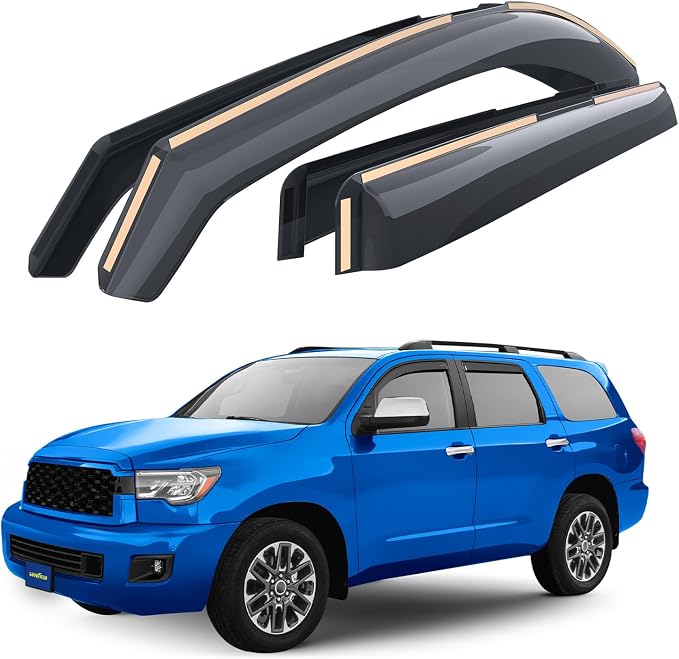 Goodyear Shatterproof in-Channel Window Deflectors for Toyota Sequoia 2008-2022, Rain Guards, Window Visors for Cars, Vent Deflector, Car Accessories, 4 pcs - GY008157