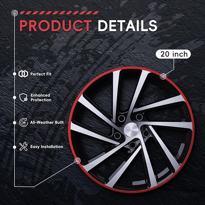 Red 20" Rim Protector, Aluminium Alloy Wheel Protection Ring, Wheel Rim Protector Strips for Curb Rash Prevention, Universal Wheel Accessories for Cars, Trucks, SUVs & Tesla All Models 4PCS