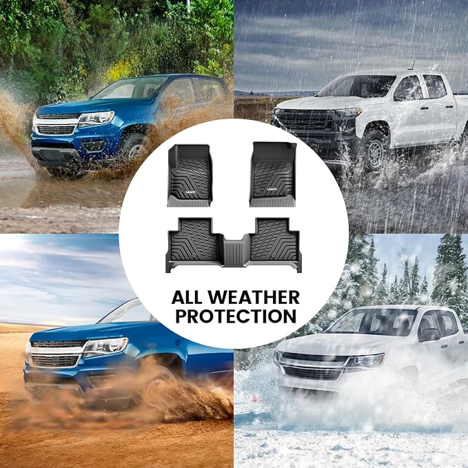 Floor Mats for Chevrolet Chevy Colorado/GMC Canyon 2015-2022 (Only Crew Cab), All Weather TPE Custom Fit Automotive Floor Mats for Cars, 1st and 2nd Row Car Floor Mats Full Set, 3 PCS, Black