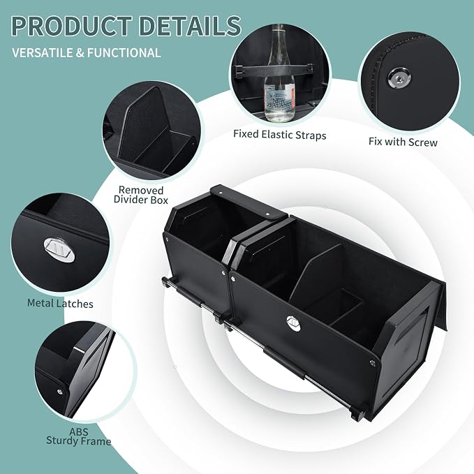Car Trunk Organizer, Collapsible Leather Car Trunk Storage Organizer with Lid and Sturdy Handle Car Organizer and Storage for SUV, Truck, Sedan (Black, 36.2 x 11.4 x 12.2in)