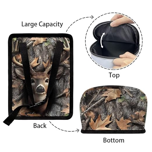 Deer Hunting Camo Print Car Trash Can with Lid, Leak Proof Auto Trash Bag Hanging Vehicle Garbage Can Multipurpose Storage Container for Back Seat Road Trip