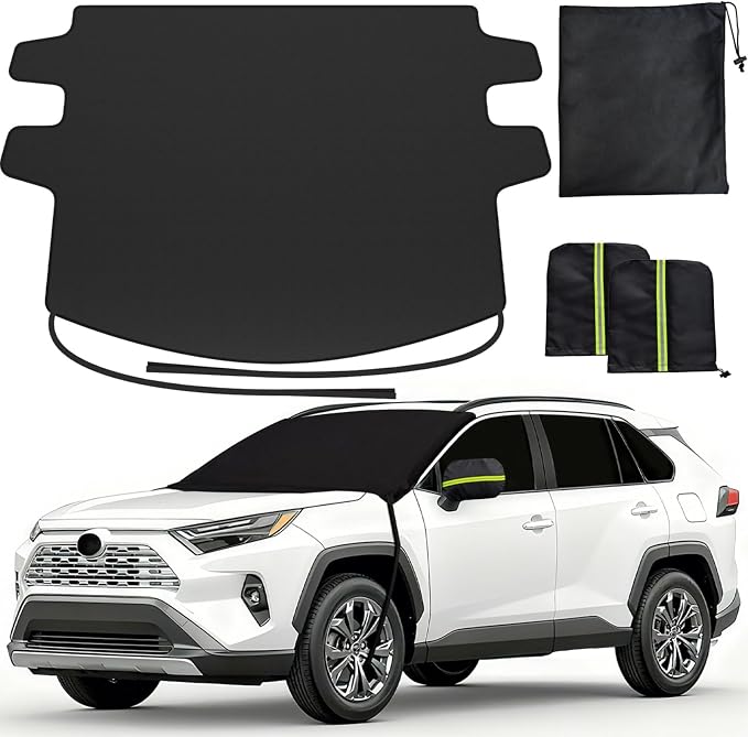 Upgraded Car Windshield Cover for Ice & Snow [All-Weather Protection] Magnetic Fit Weatherproof Frost Cover, Car Winter Accessories, Fit for SUVs, Small Trucks, Sedans