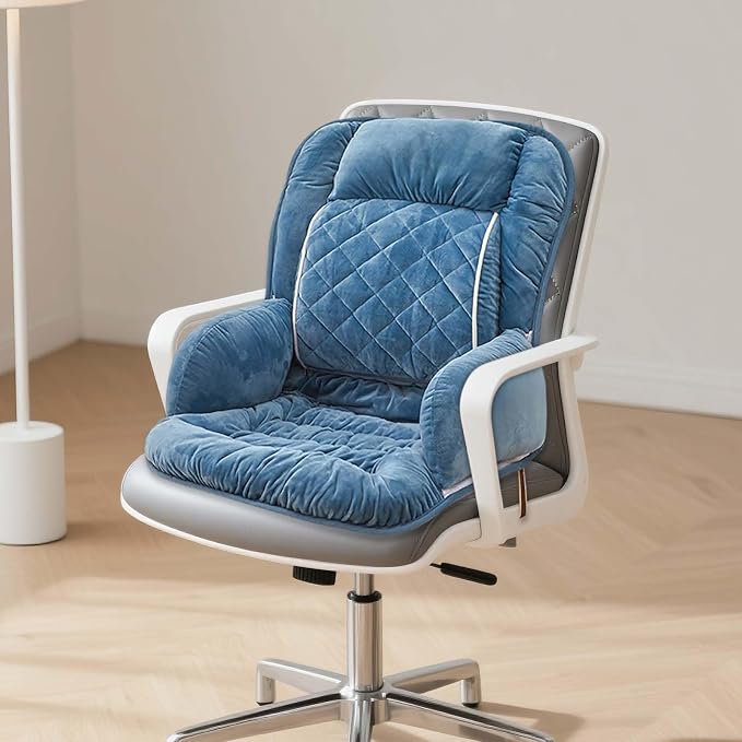 Office Heated Seat Cushion for Desk Chair,Upgraded Lumbar Support Seat for Cushions for Dorm Desk Chair with Back, USB Interface, 3-Speed Temperature Control (Sky Blue)