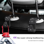 4 PCS Car Seat Headrest Hooks, Bling Crystal Rhinestone Back Seat Hanger Storage Organizer, Sparkly Seatback Holder Hooks for Purse and Bags Universal For Most Vehicles (Black)