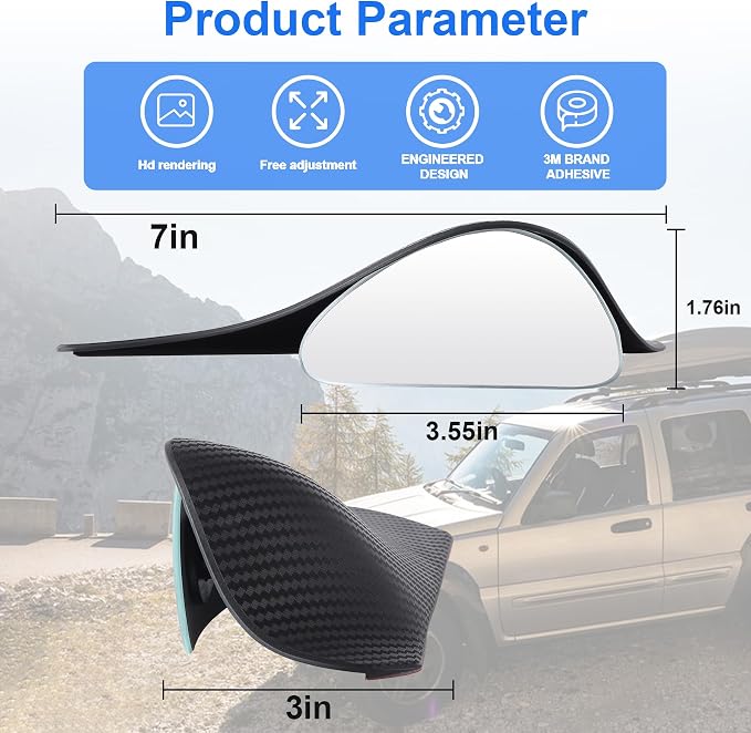 Blind Spot Mirror with Side Mirror Rain Guard, Carbon Fiber 2-in-1 Side Mirror Covers Kit with Wide Angle Adjustable Stick for Cars SUV and Trucks, Pack of 2