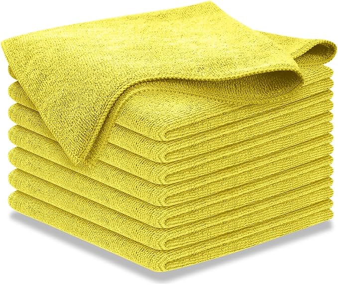 Microfiber Cleaning Cloth Yellow - 8 Pcs 12.5"x12.5" - High Performance - 1200 Washes, Ultra Absorbent Towels Weave Grime & Liquid for Streak-Free Mirror Shine - Car Washing Cloth