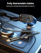 【Upgraded】 Retractable Car Charger 4 in 1, Fast Car Phone Charger with Cord 2.6ft, USB C and Apple Car Charger Adapter, Compatible with iPhone 17/16/15/15 Pro Max/14/13/12/11, Galaxy, Pixel