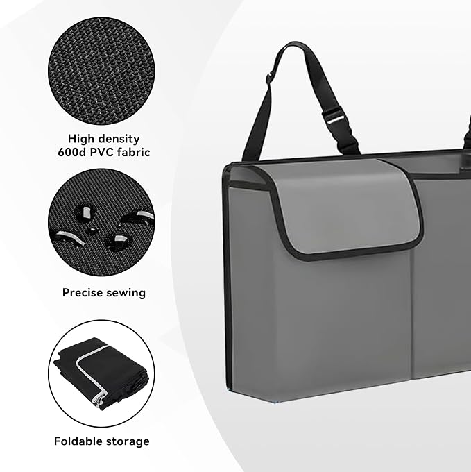 Car Trunk Organizer, Waterproof Collapsible Cargo Bag with 4 Pockets,Backseat Hanging Large Storage with Adjustable Straps, Sturdy Space Saver Frees Trunk Floor for SUV, Truck (Gray)