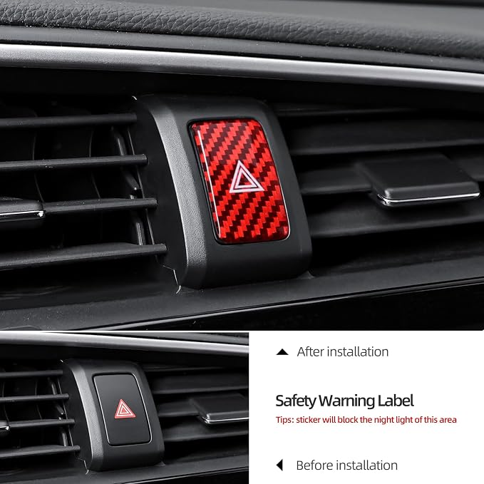 Warning Lights Button Sticker Carbon Fiber Red | Compatible with Honda 10th Gen Civic 2021 2020 2019 2018 2017 Center Console Decal Car Interior Accessories