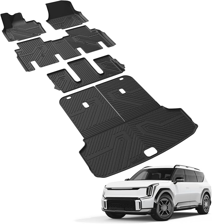 Floor Mats & Cargo Mats for KIA EV9 2026 2025 2024 (Only for 6-Seats,Not Fit Relaxation Chairs & 7-Seats),All Weather TPE Custom Fit Kia EV9 2024-2026 Full Set Car Accessories Floor Liners
