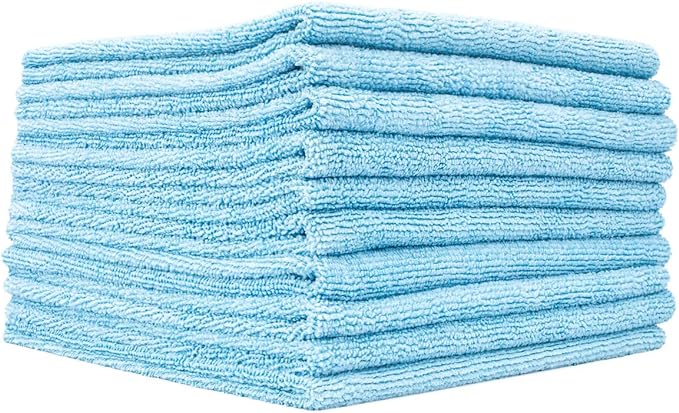 Edgeless 300 - Microfiber Detailing Towels, Perfect for Removing Polishes, Sealants, and Glaze; Great for Interior Cleaning and Dirty Jobs; 300GSM, 16in x 16in, Light Blue (10-Pack)