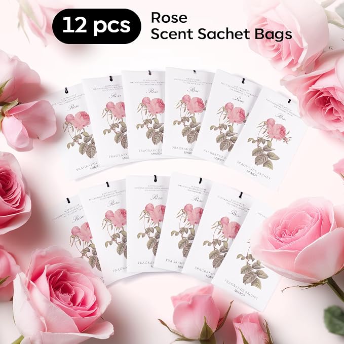 12 Pcs Rose Scented Sachets Long Lasting Room Air Freshener Odor Deodorizer Eliminating for Home Drawer Closet Clothes Storage