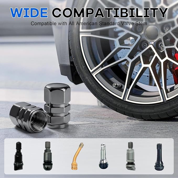 Car Tire Valve Stem Caps, 12pcs Air Caps Cover, Universal for Cars, SUVs, Bike, Trucks and Motorcycles-Grey