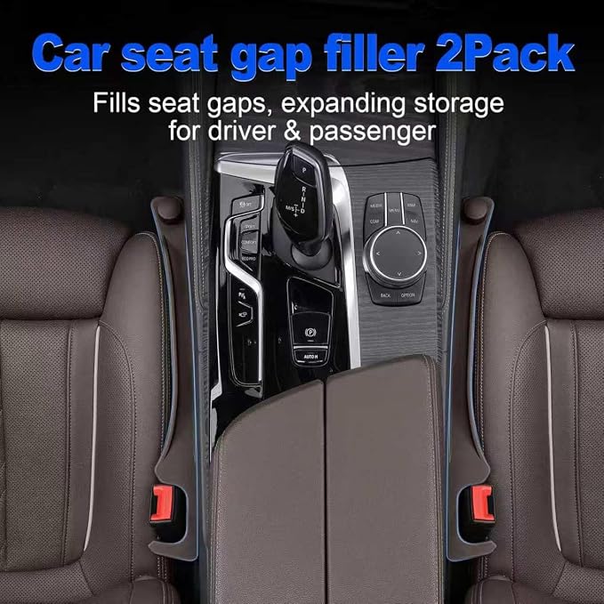 Car Seat Gap Filler 2 Pack with 180° Flip Design - Premium TPE Seat Console Organizer with Storage Box - Universal Fit for Car SUV Truck - Anti-Drop Crevice Blocker (Brown)