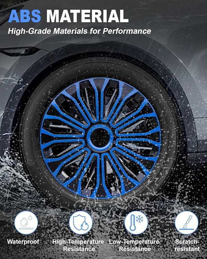 Hubcaps,16 inch hubcaps Set of 4, Wheel Rim Cover ABS Material, Snap On Car Truck SUV Replacement, for Toyota Camry Nissan Mazda etc, Black&Blue