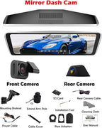 Real OEM Rear View Mirror Camera with Detached Front Lens, Mirror Dash Cam 10" Full Touch Screen for Car, 2K Zoom, IMX 307 HDR, STARVIS Night Vision, Built-in GPS, ASX II V2.0