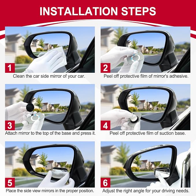 Blind Spot Mirror, Rectangle Shaped HD Glass Frameless Convex Rear View Mirror with wide angle Adjustable Stick for Cars SUV and Trucks, Pack of 2