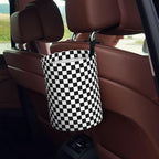 Car Trash Bag Chessboard Hanging Back of Seat Car Portable Trash Bag Chessboard Waterproof One-Handed Portable Strap Drawstring Garbage Bags with 2 Pieces Car Coasters