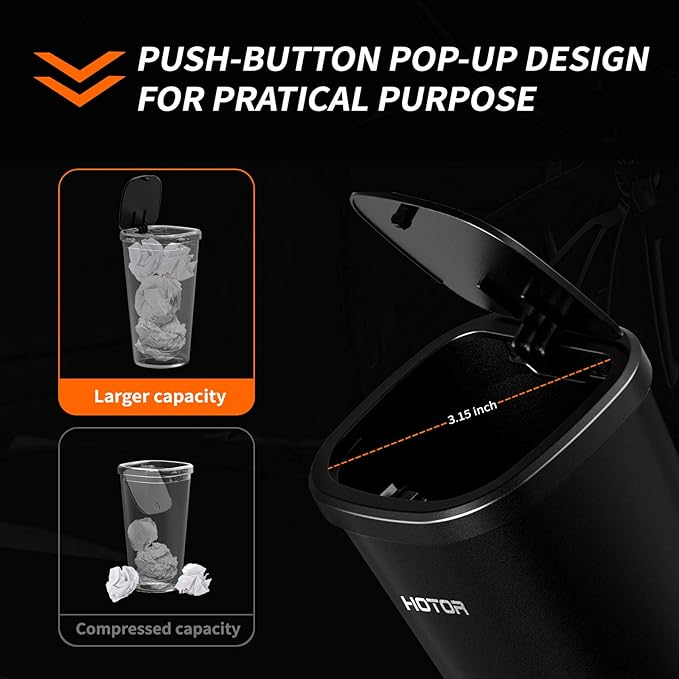 Car Trash Can, Car Trash Cup with 30 Additional Trash Bags for Exclusive Using, Multipurpose Trash Can for Car, Office & Home to Meet Various Needs - 2 Packs, Black