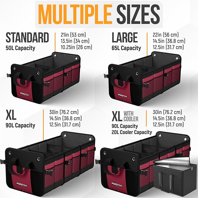 Trunk Organizer For SUV Car Organizer and Storage, Multi-Compartment Storage Bag Car Accessories for Women Men, Perfect Christmas Gifts, 1680D Oxford, Non Slip Bottom, Straps, Soft Cover (90L)