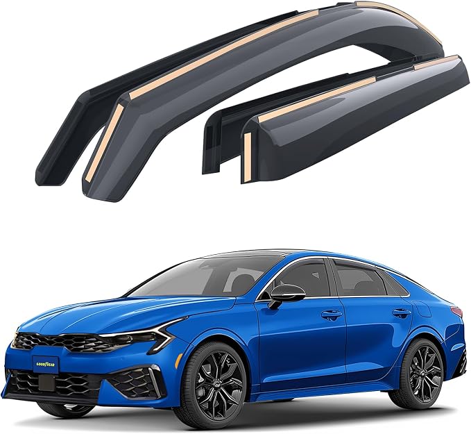 Goodyear Shatterproof in-Channel Window Deflectors for Kia K-5/K5 2021-2026, Rain Guards, Window Visors for Cars, Vent Deflector, Car Accessories, 4 pcs - GY008123
